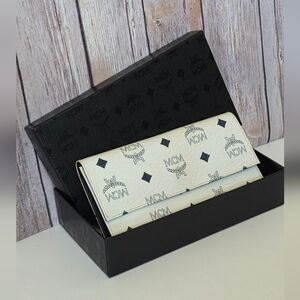 MCM Blue & White Wallet EUC Box Included
